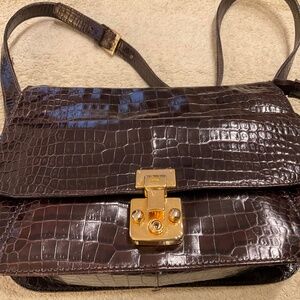 Vintage Capaccioli Brown Leather Bag Crocodile Embossed Bag, Made in Italy,